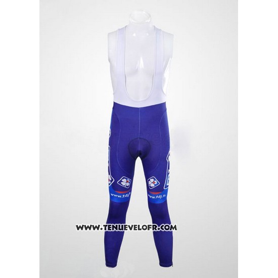 2012 Maillot Ciclismo FDJ Blanc et Azur Manches Longues et Cuissard